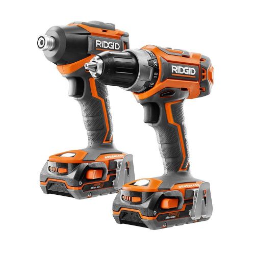  Ridgid R9603 18V Lithium Ion Cordless Brushless Drill Driver and Impact Driver Combo Kit (2 x 1.5 Amp Hour Batteries, 18V Battery Charger, and Case Included)