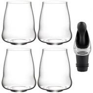 Riedel SL Stemless Wings Pinot Noir/Nebbiolo Wine Glass (2-Pack) Bundle with Wine Pourer with Stopper (3 Items)
