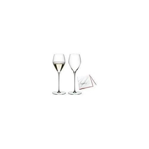  Riedel Veloce Champagne Wine Glasses (Set of 2) Bundle with Microfiber Polishing Cloth (2 Items)