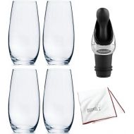 Riedel O Stemless Champagne Glass (4-Pack) Bundle with Wine Pourer with Stopper Large Microfiber Polishing Cloth (4-Pack)
