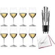 Riedel Vinum Chablis Chardonnay Wine Glass (8-Pack) Bundle with Wine Pourer and Large Microfiber Polishing Cloth (3 Items)