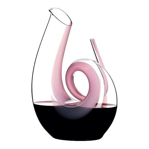  Riedel Curly Decanter (Pink) Bundle with Wine Pourer and Polishing Cloths (2-Pack) (4 Items)
