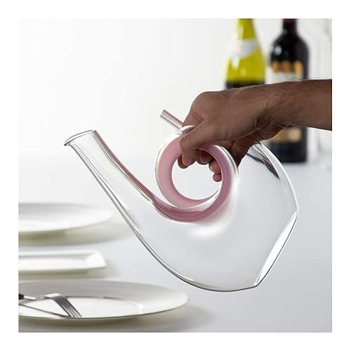  Riedel Curly Decanter (Pink) Bundle with Wine Pourer and Polishing Cloths (2-Pack) (4 Items)