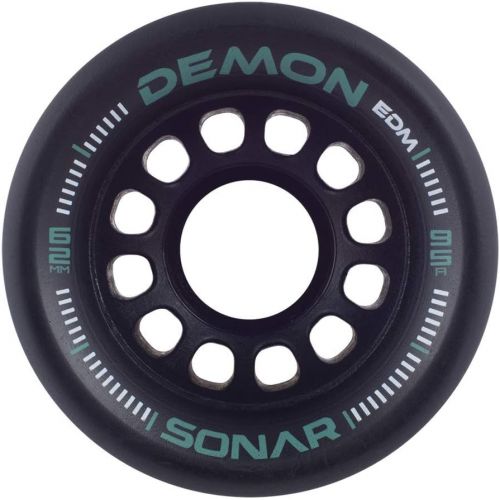  Riedell Sonar Wheels - Demon EDM - Roller Skate Wheels - 4 Pack of 43mm x 62mm Wheels Black 95A
