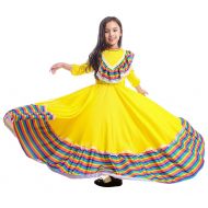 Riekinc Girls Mexi Long Dancing Dress Carnival Halloween Party Swingskirt