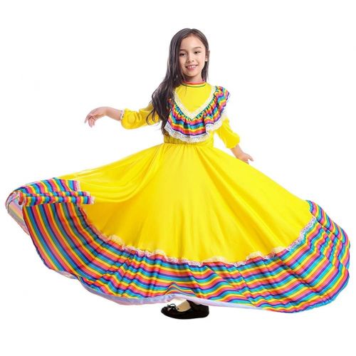  Riekinc Girls Mexi Long Dancing Dress Carnival Halloween Party Swingskirt