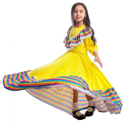  Riekinc Girls Mexi Long Dancing Dress Carnival Halloween Party Swingskirt