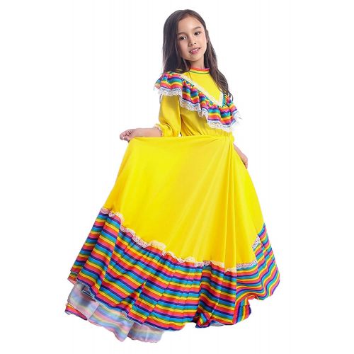  Riekinc Girls Mexi Long Dancing Dress Carnival Halloween Party Swingskirt