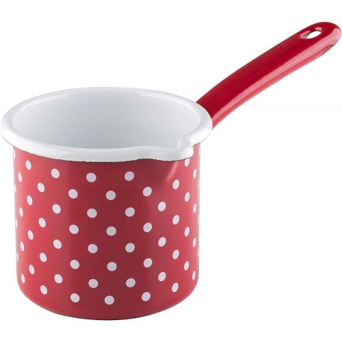  Riess - Schnabeltopf mit Stiel - Emaille - Rot/Weiss/Puenktchen - D 10cm - Volumen: 0.75L