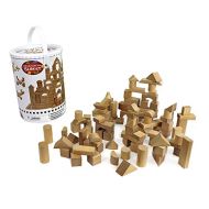 Right Track Toys Wooden Blocks - 100 Pc Wood Building Block Set with Carrying Bag and Container (Natural Colored) - 100% Real Wood