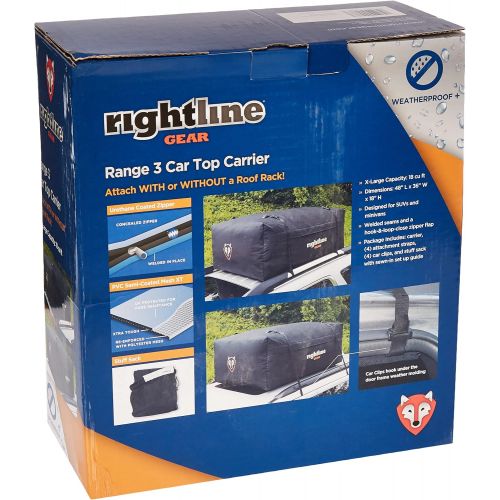  Rightline Gear Range 3 Car Top Carrier, 18 cu ft, Weatherproof +, Attaches With or Without Roof Rack