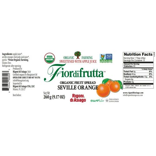  Rigoni di Asiago Fiordifrutta Organic Fruit Spread, Seville Orange, 6 Count