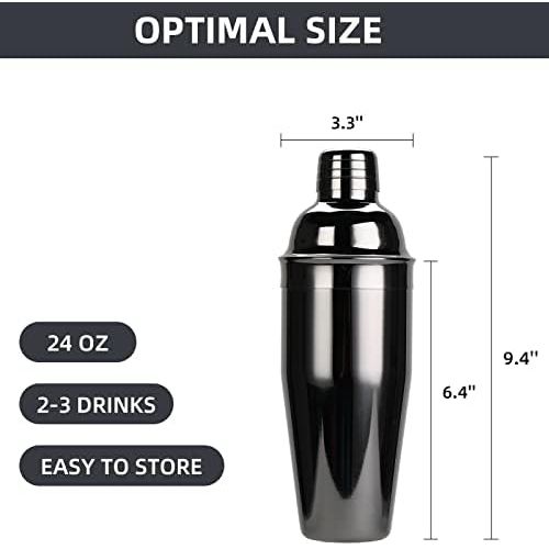  [아마존베스트]Rigoo Cocktail Shaker Bartender Kit 24 Ounce with Cocktail Strainer, Bar Kit Drink Mixer Shaker Martini Shaker（Black）