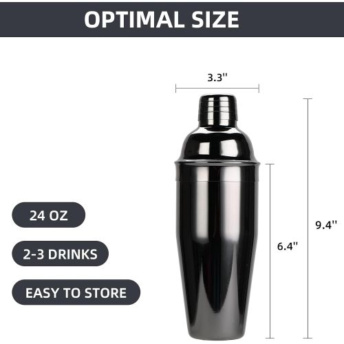  [아마존베스트]Rigoo Cocktail Shaker Bartender Kit 24 Ounce with Cocktail Strainer, Bar Kit Drink Mixer Shaker Martini Shaker（Black）