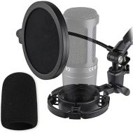 AT2020 Microphone Shock Mount with Pop Filter and Foam Windscreen, Noise Reduction Microphone Shock Mount Mic Holder for Audio Technica Mic