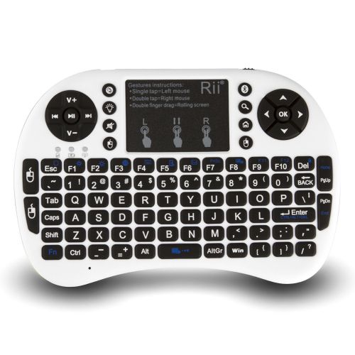  Rii 10079-3 i8+ 2.4GHz Mini Wireless Keyboard with Touchpad Mouse, LED Backlit, Rechargeable Li-ion Battery-White (i8+B)