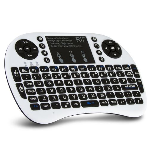  Rii 10079-3 i8+ 2.4GHz Mini Wireless Keyboard with Touchpad Mouse, LED Backlit, Rechargeable Li-ion Battery-White (i8+B)