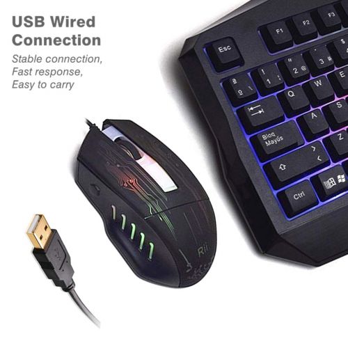  (2019 Upgraded) Rii Gaming Keyboard and Mouse Combo,LED Rainbow Backlit USB Wired Computer Keyboard 104 Key,Spill-Resistant Design,Ergonomic Wrist Rest Keyboard Mouse Set for Windo