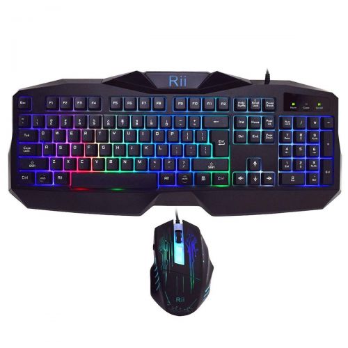  (2019 Upgraded) Rii Gaming Keyboard and Mouse Combo,LED Rainbow Backlit USB Wired Computer Keyboard 104 Key,Spill-Resistant Design,Ergonomic Wrist Rest Keyboard Mouse Set for Windo