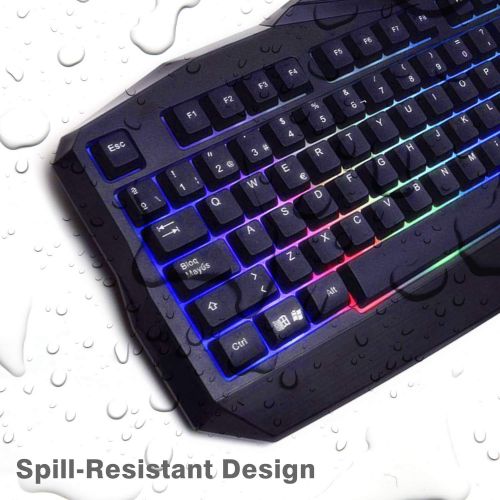  (2019 Upgraded) Rii Gaming Keyboard and Mouse Combo,LED Rainbow Backlit USB Wired Computer Keyboard 104 Key,Spill-Resistant Design,Ergonomic Wrist Rest Keyboard Mouse Set for Windo