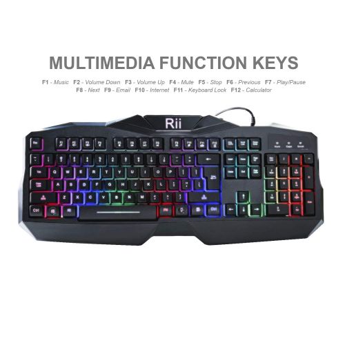  (2019 Upgraded) Rii Gaming Keyboard and Mouse Combo,LED Rainbow Backlit USB Wired Computer Keyboard 104 Key,Spill-Resistant Design,Ergonomic Wrist Rest Keyboard Mouse Set for Windo