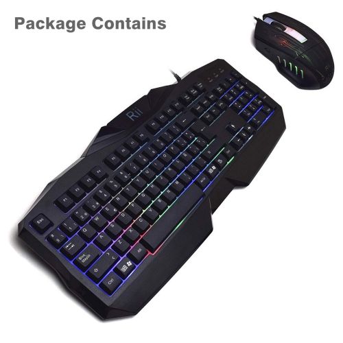  (2019 Upgraded) Rii Gaming Keyboard and Mouse Combo,LED Rainbow Backlit USB Wired Computer Keyboard 104 Key,Spill-Resistant Design,Ergonomic Wrist Rest Keyboard Mouse Set for Windo