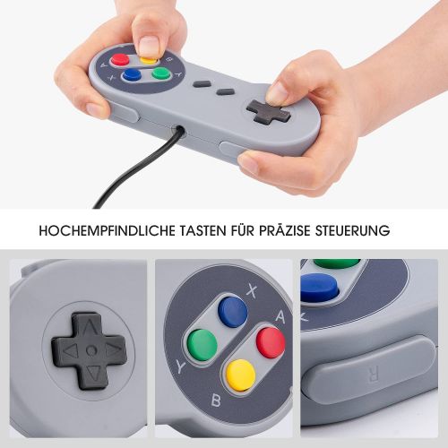  Rii Game Controller, SNES Retro USB Controller, Classic Gamepad Joystick, PC Super Classic Joypad Gamestick for PC, Raspberry Pi, Windows MAC Liunx, Android GP100 (Grey, 2 Pack)