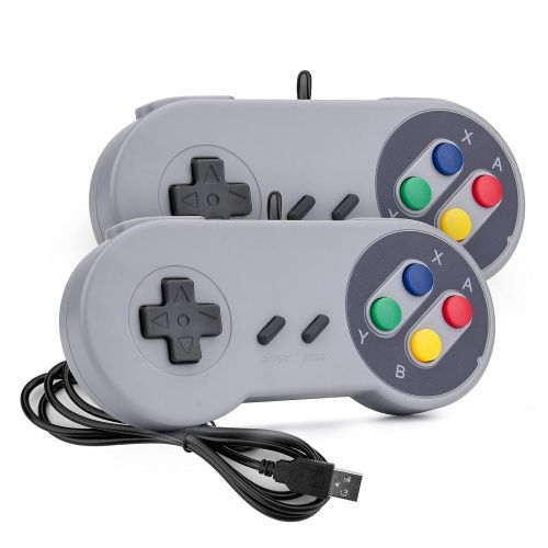  Rii Game Controller, SNES Retro USB Controller, Classic Gamepad Joystick, PC Super Classic Joypad Gamestick for PC, Raspberry Pi, Windows MAC Liunx, Android GP100 (Grey, 2 Pack)