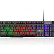 [아마존베스트]Rii RK100+ Multiple Color Rainbow LED Backlit Large Size USB Wired Mechanical Feeling Multimedia PC Gaming Keyboard,Office Keyboard for Working or Primer Gaming,Office Device (RK10