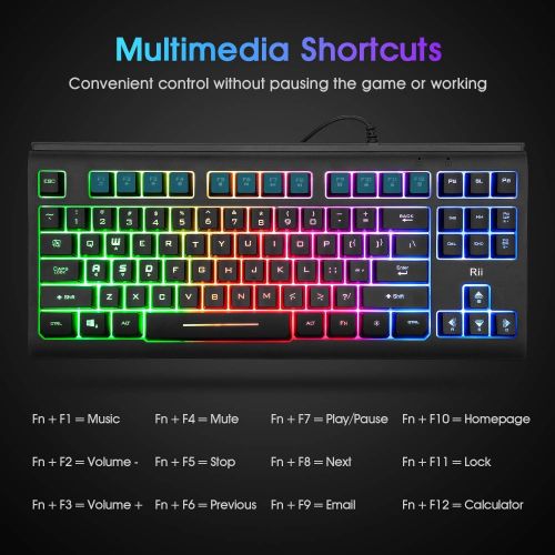  [아마존베스트]Rii Primer RGB Compact Gaming Office Keyboard RK104,Backlight Keyboard,Small 87 Keys No Number Pad Keyboard for Windows PC Laptop Desktop