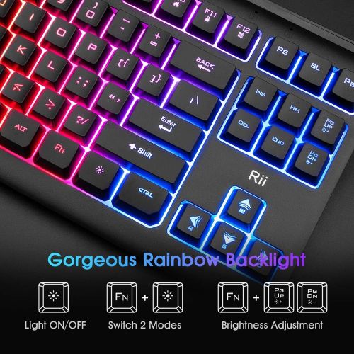  [아마존베스트]Rii Primer RGB Compact Gaming Office Keyboard RK104,Backlight Keyboard,Small 87 Keys No Number Pad Keyboard for Windows PC Laptop Desktop