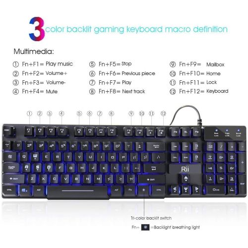  [아마존베스트]Rii RK100 3 Colors LED Backlit Mechanical Feeling USB Wired Multimedia Office Keyboard For Working or Primer Gaming,Office Device