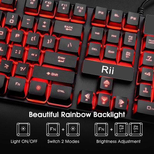  [아마존베스트]Rii RK100 3 Colors LED Backlit Mechanical Feeling USB Wired Multimedia Office Keyboard For Working or Primer Gaming,Office Device