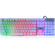[아마존베스트]Rii RK100+ White Gaming Keyboard,USB Wired Multiple Colors Rainbow LED Backlit Large Size Mechanical Feeling Ultra-Slim Multimedia Office Keyboard Non-Slip for Primer Gaming and Wo