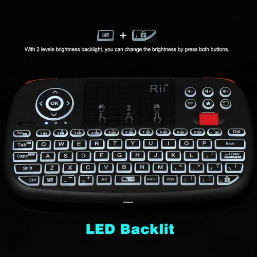  [아마존베스트](2019 Upgrade) Rii i4 Mini Bluetooth Keyboard with Touchpad, Blacklit Portable Wireless Keyboard with 2.4G USB Dongle for Smartphones, PC, Tablet, Laptop TV Box iOS Android Windows