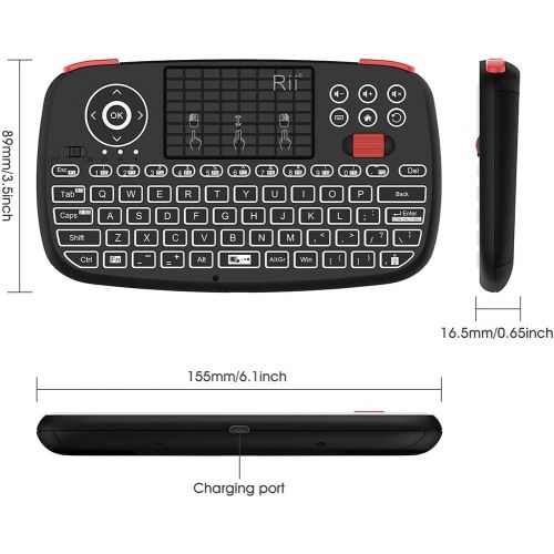  [아마존베스트](2019 Upgrade) Rii i4 Mini Bluetooth Keyboard with Touchpad, Blacklit Portable Wireless Keyboard with 2.4G USB Dongle for Smartphones, PC, Tablet, Laptop TV Box iOS Android Windows