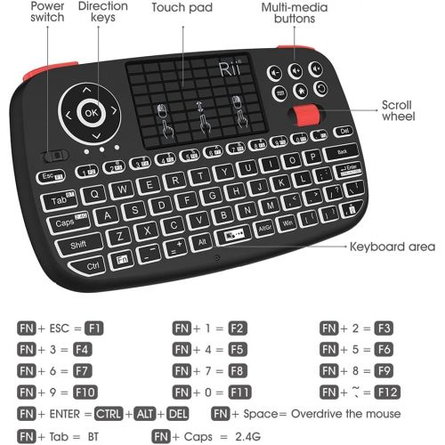  [아마존베스트](2019 Upgrade) Rii i4 Mini Bluetooth Keyboard with Touchpad, Blacklit Portable Wireless Keyboard with 2.4G USB Dongle for Smartphones, PC, Tablet, Laptop TV Box iOS Android Windows