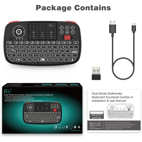  [아마존베스트](2019 Upgrade) Rii i4 Mini Bluetooth Keyboard with Touchpad, Blacklit Portable Wireless Keyboard with 2.4G USB Dongle for Smartphones, PC, Tablet, Laptop TV Box iOS Android Windows