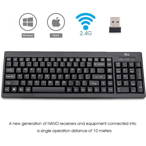  [아마존베스트]Rii RK901 Wireless Keyboard,Ultra-Slim Full Size 2.4G Wireless Keyboard with Numeric Keypad for Computer,Desktop,Laptop,PC,Raspberry pi,Windows XP/7/8/10 (Black)