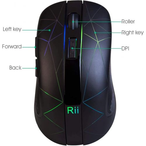  [아마존베스트]Rii RM200 Wireless Mouse,2.4G Wireless Mouse 5 Buttons Rechargeable Mobile Optical Mouse with USB Nano Receiver,3 Adjustable DPI Levels,Colorful LED Lights for Notebook,PC,Computer