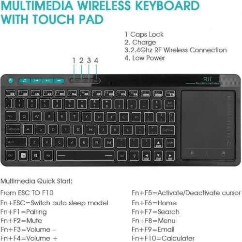  [아마존베스트]Rii K18 Plus Wireless 3-LED Color Backlit Multimedia Keyboard with Multi-Touch Big Size Trackpad,Rechargable Keyboard for Android TV Box,PC,Smart TV,Xbox,Raspberry Pi, HTPC IPTV,Wi