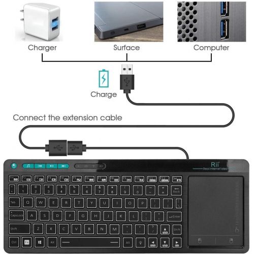  [아마존베스트]Rii K18 Plus Wireless 3-LED Color Backlit Multimedia Keyboard with Multi-Touch Big Size Trackpad,Rechargable Keyboard for Android TV Box,PC,Smart TV,Xbox,Raspberry Pi, HTPC IPTV,Wi