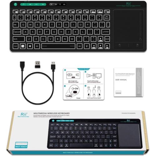  [아마존베스트]Rii K18 Plus Wireless 3-LED Color Backlit Multimedia Keyboard with Multi-Touch Big Size Trackpad,Rechargable Keyboard for Android TV Box,PC,Smart TV,Xbox,Raspberry Pi, HTPC IPTV,Wi