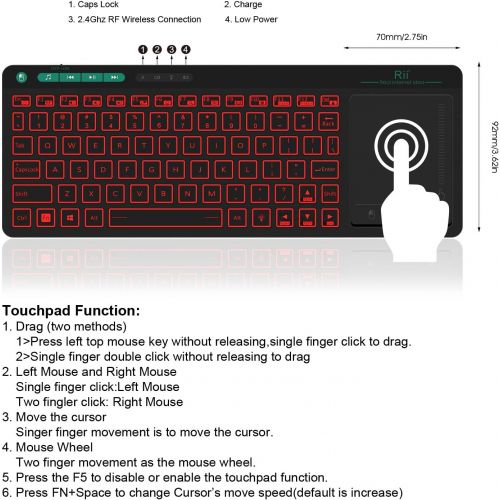  [아마존베스트]Rii K18 Plus Wireless 3-LED Color Backlit Multimedia Keyboard with Multi-Touch Big Size Trackpad,Rechargable Keyboard for Android TV Box,PC,Smart TV,Xbox,Raspberry Pi, HTPC IPTV,Wi