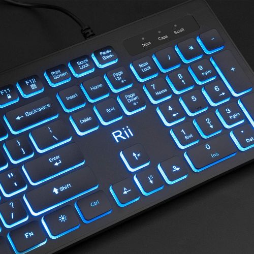  [아마존베스트]Rii Three Colors Backlit Business Keyboard,Gaming Keyboard and Mouse Combo,USB Wired Keyboard,RGB Optical Mouse for Gaming,Business Office