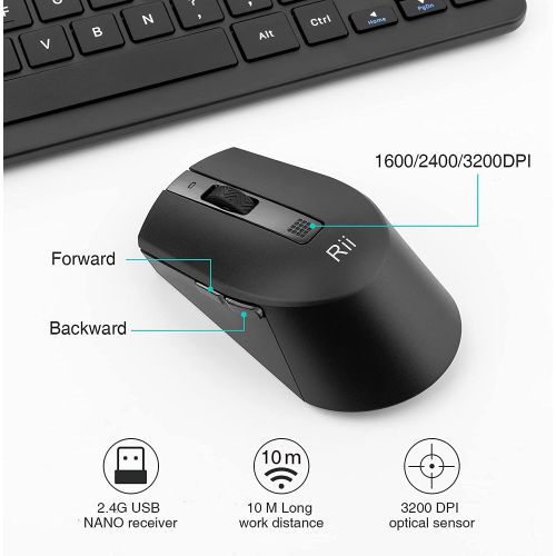  [아마존베스트]Rii RKM709 2.4 Gigahertz Ultra-Slim Wireless Keyboard and Mouse Combo, Multimedia Office Keyboard for PC, Laptop and Desktop,Business Office