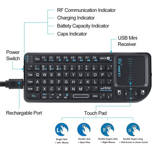  [아마존베스트]Rii 2.4G Mini Wireless Keyboard with Touchpad Mouse,Lightweight Portable Wireless Keyboard Controller with USB Receiver Remote Control for Windows/ Mac/ Android/ PC/Tablets/ TV/Xbo