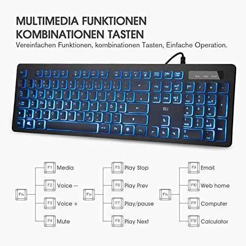  [아마존베스트]Rii Gaming Keyboard and Mouse Set, Keyboard Mouse Set with Cable, 3 LED Backlight QWERTZ (German Layout), Wired Keyboard with Mouse for PC, Computer, Laptop, Black