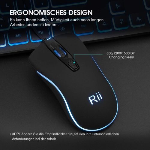  [아마존베스트]Rii Gaming Keyboard and Mouse Set, Keyboard Mouse Set with Cable, 3 LED Backlight QWERTZ (German Layout), Wired Keyboard with Mouse for PC, Computer, Laptop, Black