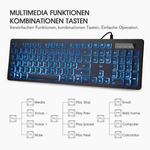  [아마존베스트]Rii Gaming Keyboard and Mouse Set, Keyboard Mouse Set with Cable, 3 LED Backlight QWERTZ (German Layout), Wired Keyboard with Mouse for PC, Computer, Laptop, Black